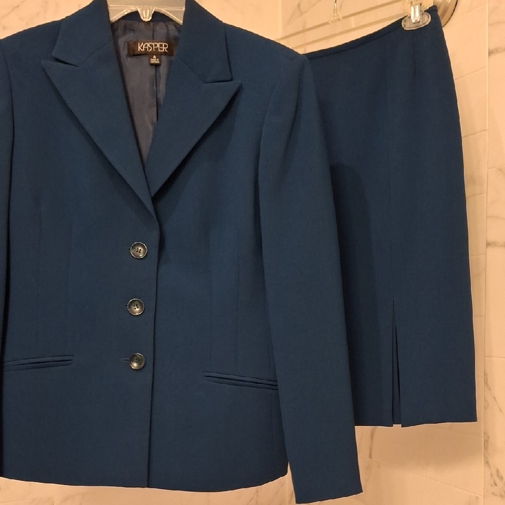 Kasper Women's Classic Blue Blazer and Skirt Set
